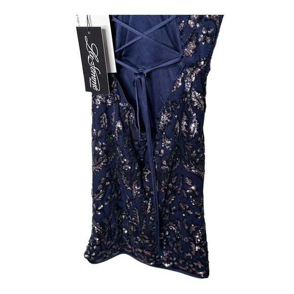 NWT La Femme indigo navy blue Sequin Print Sheath Dress size 2 - Picture 9 of 10
